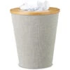 Relaxdays Cestino Gettacarte Bambù Pattumiera Tonda Secchio Interno Coperchio Chiusura Magnetica Alto 35 Cm Beige/grigio