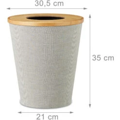 Relaxdays Cestino Gettacarte Bambù Pattumiera Tonda Secchio Interno Coperchio Chiusura Magnetica Alto 35 Cm Beige/grigio -Armonia Casa 11090494 3
