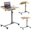 Tavolino Porta PC Scrivania Del Laptop Con Ruote, Altezza E Inclinazione Regolabili, In MDF E1 E Tubo In Ferro