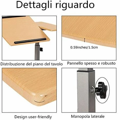 Tavolino Porta PC Scrivania Del Laptop Con Ruote, Altezza E Inclinazione Regolabili, In MDF E1 E Tubo In Ferro 4 Tavolino Porta PC Scrivania Del Laptop Con Ruote, Altezza E Inclinazione Regolabili, In MDF E1 E Tubo In Ferro - immagine 4
