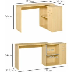 Homcom Scrivania Angolo Con 2 Ripiani E 2 Cassetti, Color Legno Rovere, 117x82x74cm -Armonia Casa 11608345 3