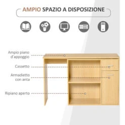 Homcom Scrivania Angolo Con 2 Ripiani E 2 Cassetti, Color Legno Rovere, 117x82x74cm -Armonia Casa 11608345 4