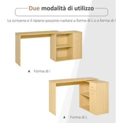 Homcom Scrivania Angolo Con 2 Ripiani E 2 Cassetti, Color Legno Rovere, 117x82x74cm -Armonia Casa 11608345 5