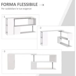 Homcom Scrivania Angolo Da Ufficio Studio Per Computer In Legno Bianco 140x120x78,2cm -Armonia Casa 11608440 5