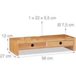 Relaxdays Supporto Per Monitor, In Bambù, Rialzo Per PC Con 2 Tiretti & Scomparti, HLP 12x56x27cm, Color Legno Naturale -Armonia Casa 12429116 4