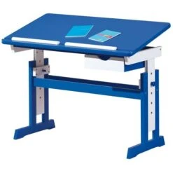 Kit Scrivania Blu Tavolo Da Disegno Inclinabile In Legno Pino Cameretta Bambino
