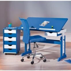 Kit Scrivania Blu Tavolo Da Disegno Inclinabile In Legno Pino Cameretta Bambino -Armonia Casa 13126782 3