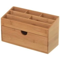 Organizer Portaoggetti Da Scrivania In Legno Bambu' Con 6 Scomparti E Cassetto -Armonia Casa 13408624 3