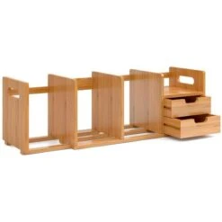Organizer Libreria Scrivania Estensibile 4 Ripiani Tavolo 2 Cassetti Legno Bambu -Armonia Casa 13408626 5