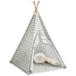 SoBuy Tenda Indiani Bambini Casa Per Bambini Con 1 Portella E 1 Finestra Righe Bianco Sporco OSS03,IT