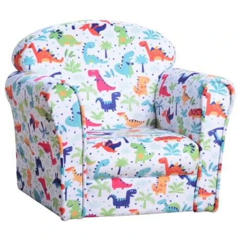 Homcom Poltroncina Mini Per Bambini Bianca Con Dinosauri Colorati 1 Homcom Poltroncina Mini Per Bambini Bianca Con Dinosauri Colorati