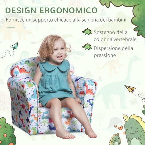 Homcom Poltroncina Mini Per Bambini Bianca Con Dinosauri Colorati 5 Homcom Poltroncina Mini Per Bambini Bianca Con Dinosauri Colorati - immagine 5