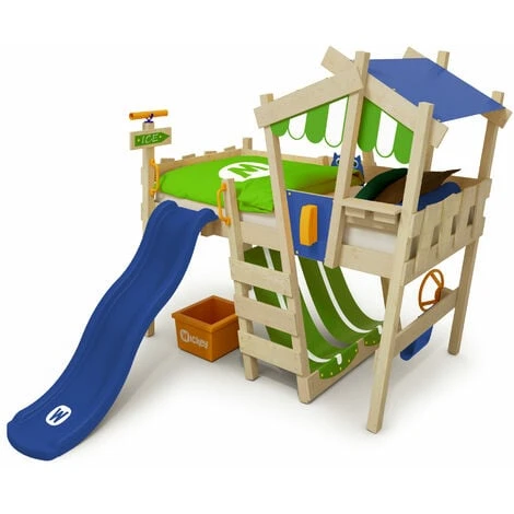 Wickey Letti Per Bambini, Letto A Soppalco CrAzY Hutty Con Scivolo Culla 90 X 200 Cm, Letto A Castello - Blu 1 Wickey Letti Per Bambini, Letto A Soppalco CrAzY Hutty Con Scivolo Culla 90 X 200 Cm, Letto A Castello - Blu