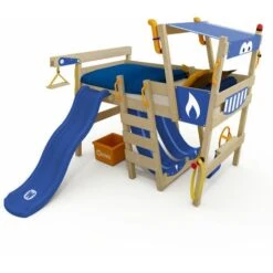 Wickey Letti Per Bambini, Letto A Soppalco CrAzY Smoky Con Scivolo Culla 90 X 200 Cm, Letto A Castello - Blu