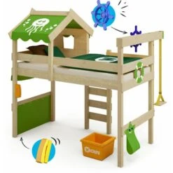 Wickey Letti Per Bambini, Letto A Soppalco CrAzY Jelly - Teleone Culla 90 X 200 Cm, Letto A Castello - Verde Mela -Armonia Casa 14835523 4
