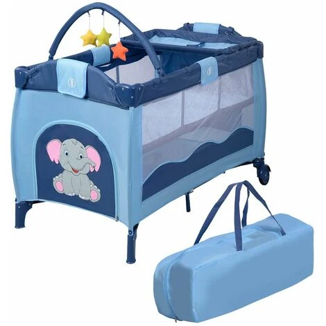 COSTWAY Lettino Da Viaggio Lettino Da Campeggio Per Bambini Culla Neonato, Incluso Materasso + Accessori, 125 X 66 X 77 Cm (Blu) 1 COSTWAY Lettino Da Viaggio Lettino Da Campeggio Per Bambini Culla Neonato, Incluso Materasso + Accessori, 125 X 66 X 77 Cm (Blu)