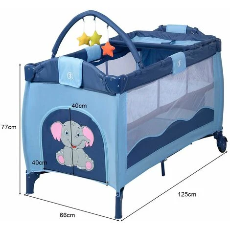 COSTWAY Lettino Da Viaggio Lettino Da Campeggio Per Bambini Culla Neonato, Incluso Materasso + Accessori, 125 X 66 X 77 Cm (Blu) 2 COSTWAY Lettino Da Viaggio Lettino Da Campeggio Per Bambini Culla Neonato, Incluso Materasso + Accessori, 125 X 66 X 77 Cm (Blu) - immagine 2