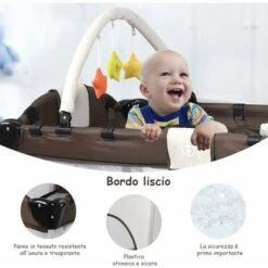 COSTWAY Lettino Da Viaggio Lettino Da Campeggio Per Bambini Culla Neonato, Incluso Materasso + Accessori, 125 X 66 X 77 Cm (Marrone) -Armonia Casa 15820146 3
