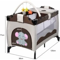 COSTWAY Lettino Da Viaggio Lettino Da Campeggio Per Bambini Culla Neonato, Incluso Materasso + Accessori, 125 X 66 X 77 Cm (Marrone) -Armonia Casa 15820146 5