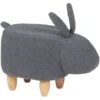 Sgabello Bambini Forma Coniglio Poliestere Grigio Imbottito Gambe Legno Bunny