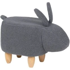 Sgabello Bambini Forma Coniglio Poliestere Grigio Imbottito Gambe Legno Bunny