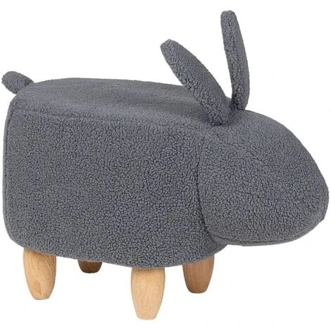 Sgabello Bambini Forma Coniglio Poliestere Grigio Imbottito Gambe Legno Bunny 1 Sgabello Bambini Forma Coniglio Poliestere Grigio Imbottito Gambe Legno Bunny