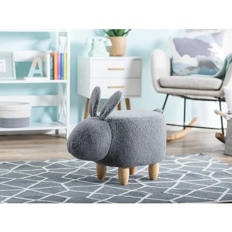 Sgabello Bambini Forma Coniglio Poliestere Grigio Imbottito Gambe Legno Bunny 2 Sgabello Bambini Forma Coniglio Poliestere Grigio Imbottito Gambe Legno Bunny - immagine 2