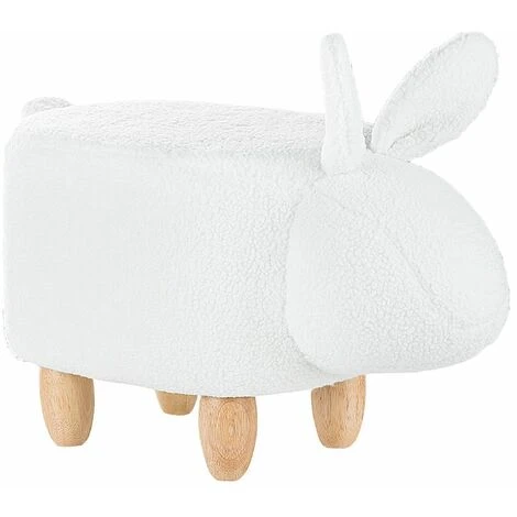 Sgabello Bambini Forma Coniglio Poliestere Bianco Imbottito Gambe Legno Bunny 1 Sgabello Bambini Forma Coniglio Poliestere Bianco Imbottito Gambe Legno Bunny