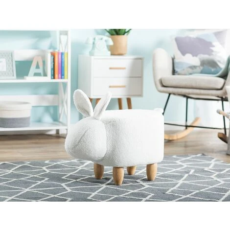 Sgabello Bambini Forma Coniglio Poliestere Bianco Imbottito Gambe Legno Bunny 2 Sgabello Bambini Forma Coniglio Poliestere Bianco Imbottito Gambe Legno Bunny - immagine 2