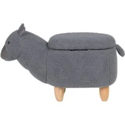 Sgabello Bambini Forma Alpaca Poliestere Grigio Imbottito Gambe Legno Alpaca -Armonia Casa 15929817 5