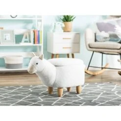 Sgabello Bambini Forma Alpaca Poliestere Bianco Imbottito Gambe Legno Alpaca -Armonia Casa 15929819 2 1