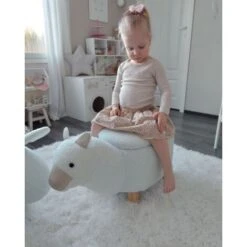 Sgabello Bambini Forma Alpaca Poliestere Bianco Imbottito Gambe Legno Alpaca -Armonia Casa 15929819 5