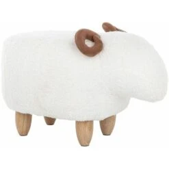 Pouf Animaletto A Forma Di Agnello In Tessuto Bianco Gambe In Legno Lamb