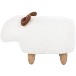Pouf Animaletto A Forma Di Agnello In Tessuto Bianco Gambe In Legno Lamb -Armonia Casa 15930107 4