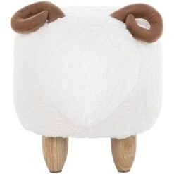 Pouf Animaletto A Forma Di Agnello In Tessuto Bianco Gambe In Legno Lamb -Armonia Casa 15930107 5