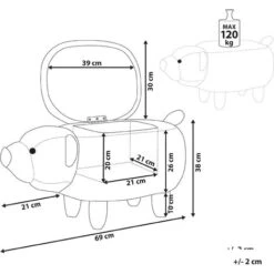 Sgabello Bambini Forma Orso Poliestere Marrone Imbottito Gambe Legno Bear -Armonia Casa 15930111 3