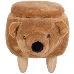 Sgabello Bambini Forma Orso Poliestere Marrone Imbottito Gambe Legno Bear -Armonia Casa 15930111 5