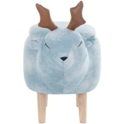 Pouf Animaletto A Forma Di Renna In Tessuto Azzurro Gambe In Legno Reindeer -Armonia Casa 15930115 5
