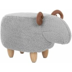 Pouf Animaletto A Forma Di Agnello In Tessuto Grigio Gambe In Legno Lamb