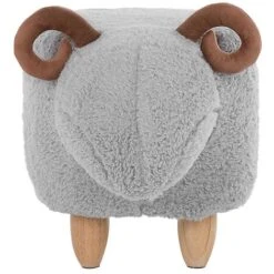 Pouf Animaletto A Forma Di Agnello In Tessuto Grigio Gambe In Legno Lamb -Armonia Casa 15930119 5