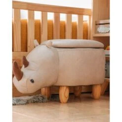 Pouf Animaletto Forma Di Rinoceronte Ecopelle Grigia Chiara Gambe Legno Rhino -Armonia Casa 15930672 5