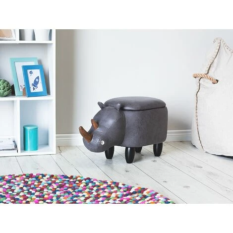 Pouf Animaletto A Forma Di Rinoceronte Ecopelle Grigia Gambe In Legno Rhino 2 Pouf Animaletto A Forma Di Rinoceronte Ecopelle Grigia Gambe In Legno Rhino - immagine 2