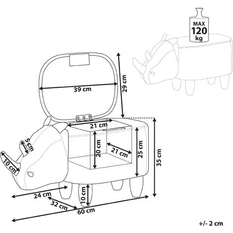 Pouf Animaletto A Forma Di Rinoceronte Ecopelle Grigia Gambe In Legno Rhino 3 Pouf Animaletto A Forma Di Rinoceronte Ecopelle Grigia Gambe In Legno Rhino - immagine 3