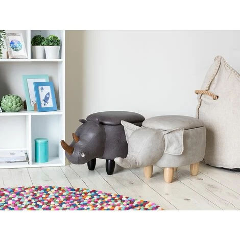 Sgabello Bambini Forma Elefante Ecopelle Grigio Chiaro Gambe Legno Elephant 2 Sgabello Bambini Forma Elefante Ecopelle Grigio Chiaro Gambe Legno Elephant - immagine 2