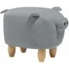 Pouf Animaletto A Forma Di Maialino In Tessuto Grigio Gambe In Legno Piggy