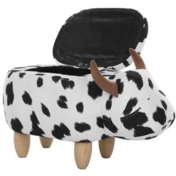 Sgabello Bambini Forma Mucca Ecopelle Bianca E Nera Imbottita Gambe Legno Cow -Armonia Casa 15930696 5