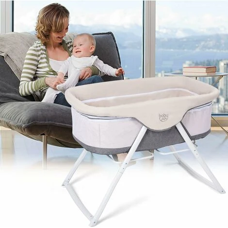 COSTWAY Lettino Da Viaggio, Pieghevole Culla Neonato Con Borsa, Funzione A Dondolo, Materasso Inclusa, 0-15 Kg, 91 X 56 X 70 Cm (Grigio) 2 COSTWAY Lettino Da Viaggio, Pieghevole Culla Neonato Con Borsa, Funzione A Dondolo, Materasso Inclusa, 0-15 Kg, 91 X 56 X 70 Cm (Grigio) - immagine 2