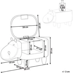 Sgabello Bambini Forma Ippopotamo Ecopelle Marrone Imbottita Gambe Legno Hippo -Armonia Casa 16793466 3 1