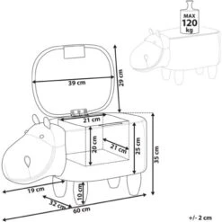 Sgabello Bambini Forma Ippopotamo Ecopelle Marrone Imbottita Gambe Legno Hippo -Armonia Casa 16793466 3