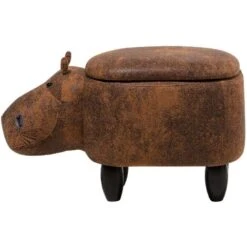 Sgabello Bambini Forma Ippopotamo Ecopelle Marrone Imbottita Gambe Legno Hippo -Armonia Casa 16793466 4